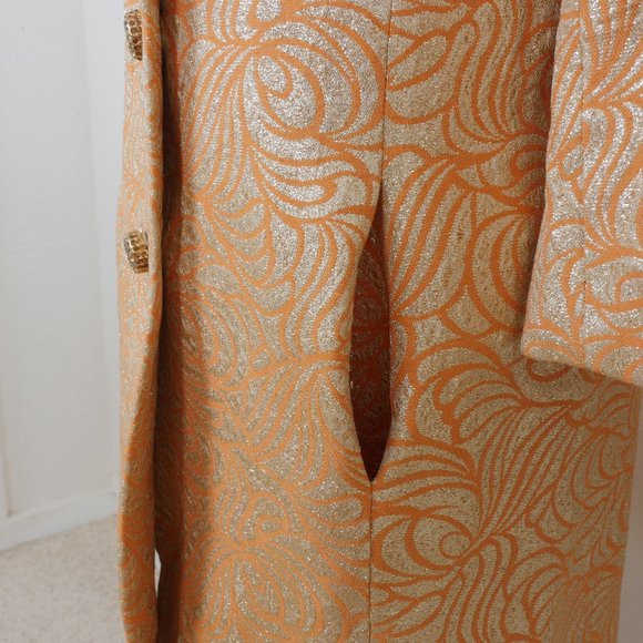 Carlye VINTAGE Orange Gold Metallic Art Deco Brocade 60's Mod Design Button Coat - Picture 6 of 16